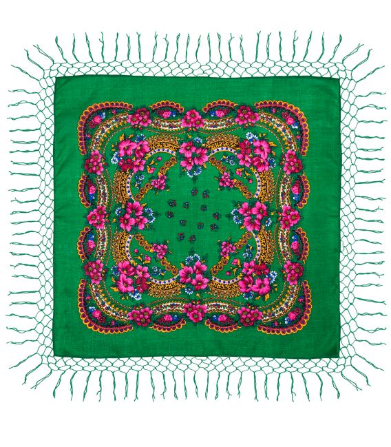 Batic traditional cu franjuri - Verde, 120 x 120 cm